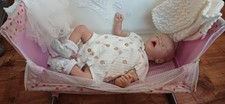 Cute Reborn Girl Baby Doll. In 'Next To Bed' Crib. New White  Blanket. Clothes.