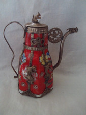 NA547 SUPERB VINTAGE CHINESE PORCELAIN TEAPOT & STUNNING WHITE METAL OVERLAY