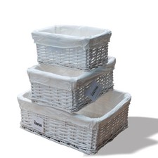 Set Of 3 White Wicker Gift