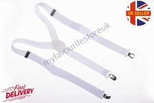 Childs Clip-On 25mm Adjustable Trouser Braces - Y Suspender Elastic - White
