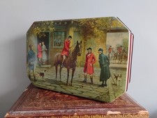 Vintage Hunting Theme Sporting Horse Dog Empty Biscuit Tin Storage Box England