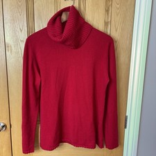 Brora Red Pure Cashmere Jumper Roll Neck Semi Ribbed Size 14 Polo Top Scotland