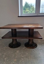 Handmade Solid Oak Coffee Table With Shelf - Unique Tree Trunk Design