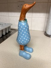 Wooden Standing Duck Blue Spotty Body & Boots 10” Tall