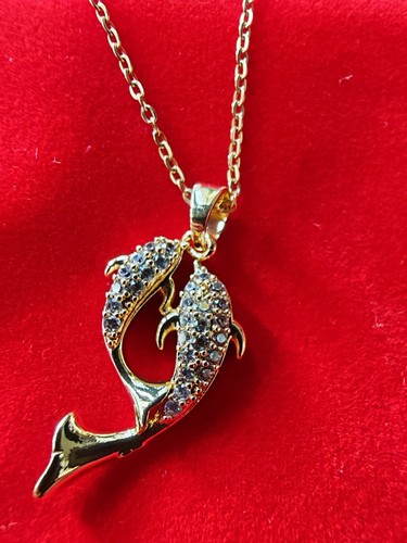 Gold double dolphin pendant - ​gold,