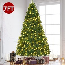 7ft Christmas Tree Traditional Artificial Bushy Xmas Tree with LED Lights Stand