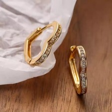 New 1 Pair 9CT GOLD LADIES HEART HOOP EARRINGS 13.5mm