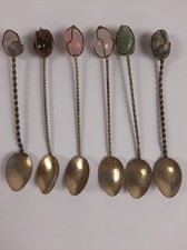 Set of 6 witches spoons with unique uncut polished crystal handles - vintage