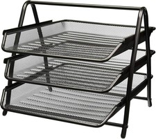 3 Tier Mesh Letter Tray,Office Desk Paper Organizer File Trays,Metal Desktop Fil