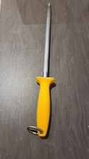 Knife Sharpening Steel Rod Yellow Handle 12" Kitchen Honing Tool Used