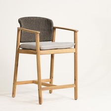 Jakarta Garden Bar Stool Charcoal Back with Cushion Seat Acacia Frame 66cm