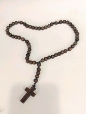 Vintage Ebony Wooden Rosary Beads Religious Prayer Wood Cross Jesus 