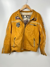 Nexus ladies real leather yellow biker jacket moto badges 52 22" pit to pit