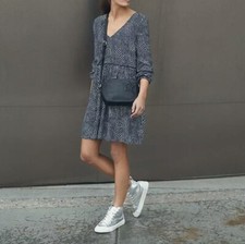 Hush Anouk Star Dress Size 6 Navy V Neck Long Sleeve Pockets BNWT