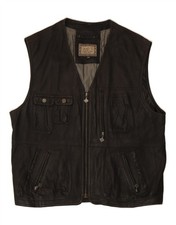ITALLO Mens Leather Gilet IT 50 Large Black Leather BF15