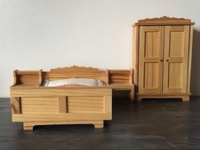 Vintage Lundby Dolls House Wooden Bedroom Set - 16th Scale