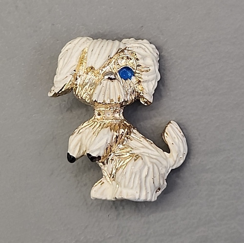 Vintage dog brooch puppy white - dog,