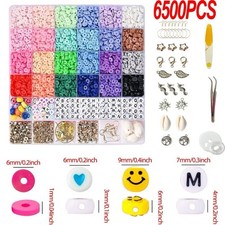 6500PCS Clay Beads for Bracelet Making Kit Clay Flat Polymer Beads Jewellery DIY