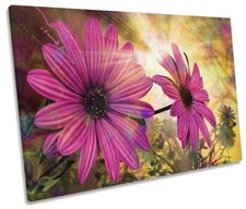 Pink Modern Floral Daisy CANVAS WALL ART Print Picture Pink