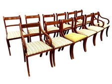 Set of 12 Authentic English Regency Inlaid Bar Back  Dining Chairs-?Delivery