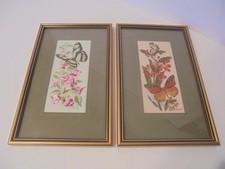 2 x VINTAGE CASH'S WOVEN SILK BUTTERFLY FRAMED PICTURES 