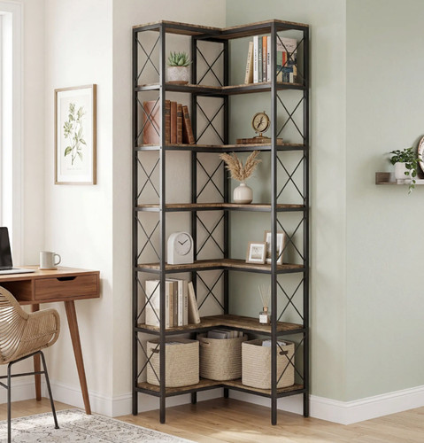 Large corner bookcase - large, rustic