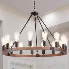 Wooden Wagon Wheel Chandelier 15-Light Vintage Rustic Farmhouse Chandelier wi...