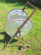 Vintage Wrought Iron & Galvanised Estate Garden Hose Reel Trolley & Cast Wheels 