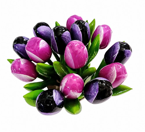 Wooden tulips bouquet purple