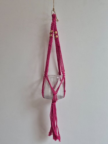 Pink macrame plant hanger with - pink,