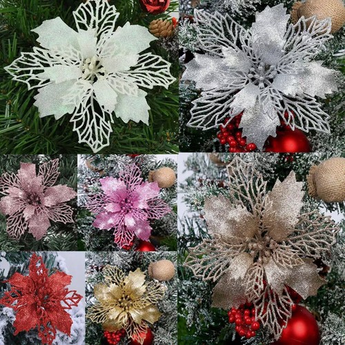 10x large poinsettia - poinsettia, glitter