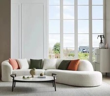 Large Sectional Curved 4 Seater Sofa White Boucle Made To Order FREE UK Delivery