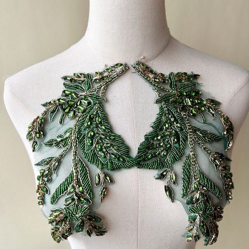 Pair green leaf - pair, applique