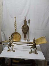 Vintage solid  Brass/  metal Tools Fireside Companion set dogs/ bellows  8 pcs