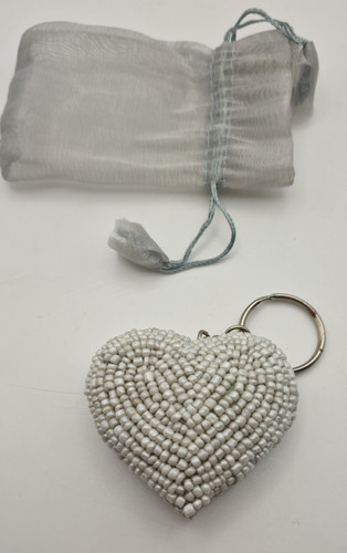 Ivory beaded heart keyring - beaded,