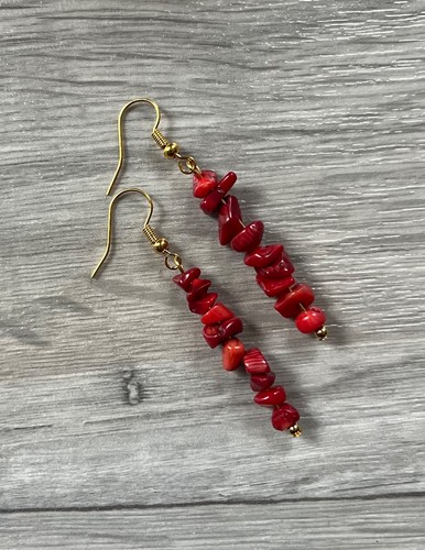 Red coral chip bead drop