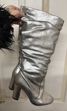 Silver Leather Knee Boots Uk5