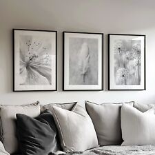 Set Of 3 Black And White Floral Wall Art Set - Botanical Minimalist Prints