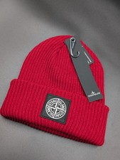 Stone Island Men's Beanie Hat One Size Red Logo Patch Brand New With Tags