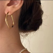 Gold hoop earrings - gold, 9ct
