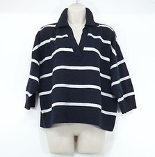 H&M Navy White Soft Thin Knit WOOL Blend Women's Oversized Boho Jumper UK 8 10 S