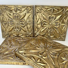 Set of 4 Gold Aged Metal Wall Panels 12½″ × 12½″ × 1″ Lightweight Decorative