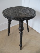 Antique Ebonised Victorian Chip Carved Side Table  50cmx38cm. Campaign table.?