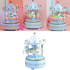 Musical Merry Go-Round 4 Horse Carousel Wind-Up Music Box Decor Ornament Gift UK