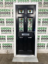 BLACK COMPOSITE FRONT DOOR DECORATIVE GLASS EXTERNAL EXTERIOR DOUBLE GLAZED