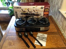 Tower Three Pot Slow Cooker, 4.5L, T16015, Stainless Steel, Black