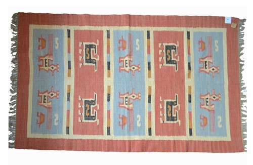Jute kilim rug large bird - rug, wool