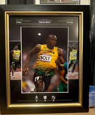Usain Bolt photo presentation signed by the great man himself.