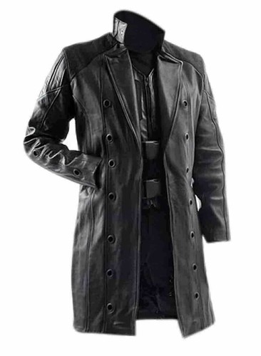 Men black leather trench - men's,