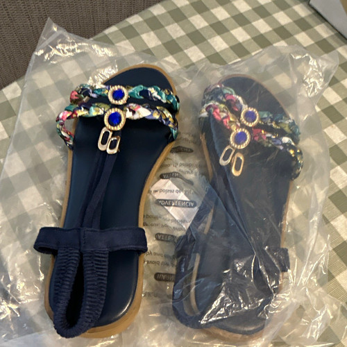 Women navy strappy - strappy, flat